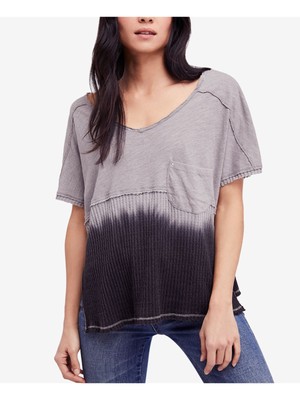 

Женский серый текстурированный топ с круглым вырезом и короткими рукавами FREE PEOPLE