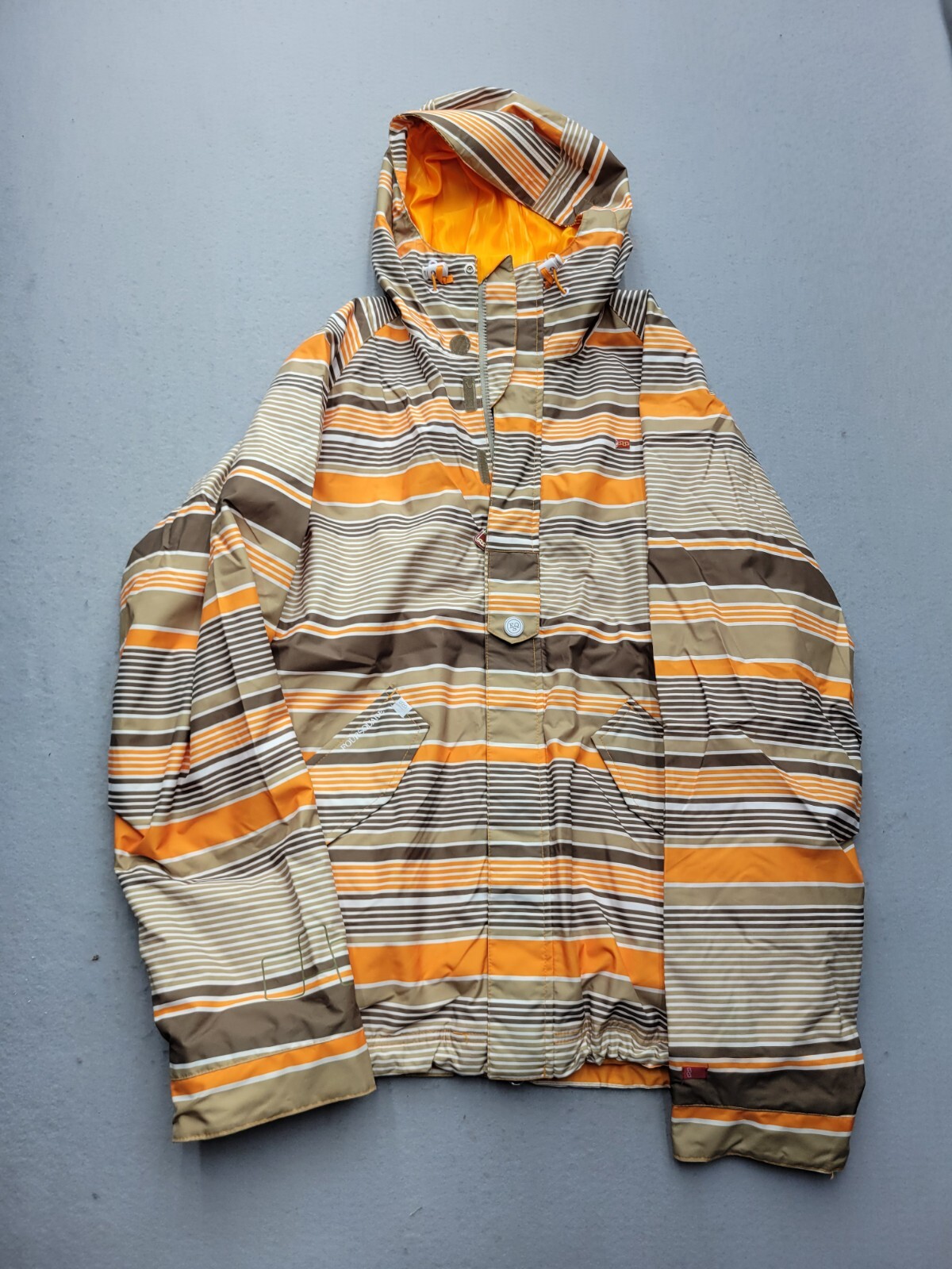 Foursquare Women Coat Medium Orange Green Parka Striped Foursquare Women Coat Medium Orange Green Parka Striped