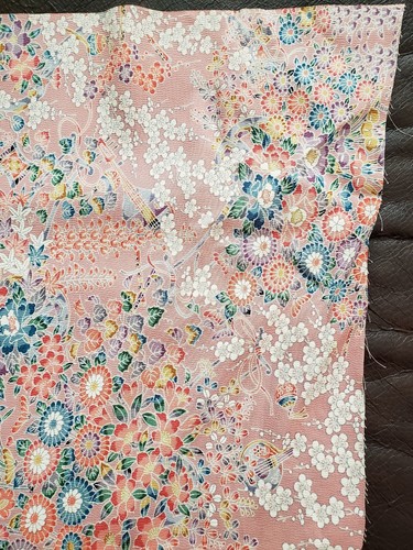 VINTAGE ROLL OF FABRIC ORIENTAL PINK COLORFUL LARGE ROLL