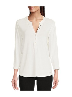 

CALVIN KLEIN Белый женский топ с круглым вырезом с рукавом 3/4