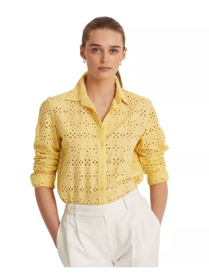 

LAUREN RALPH LAUREN Женский желтый топ на пуговицах с длинным рукавом и длинными рукавами