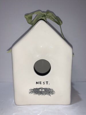 RARE Rae Dunn M Magenta Studios Exclusive Nest Art Pottery Birdhouse sage ribbon