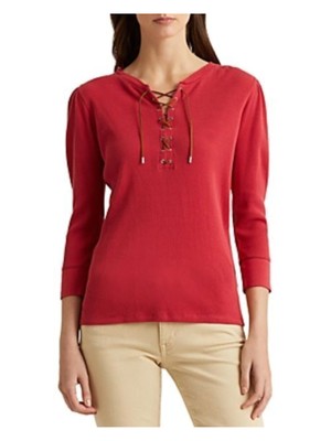 

Красный женский топ с разрезом рукава 3/4 RALPH LAUREN
