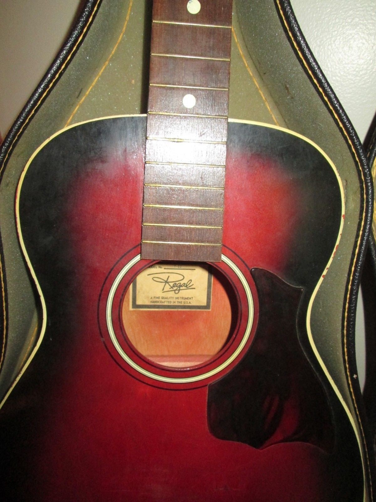 Vintage Regal Acoustic Guitar Model T-12 With Case 36