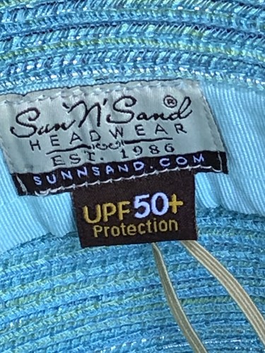 SUN N SAND Ladies Teal/Silver/Bead Up Brim Sun Hat UPF 50+ Protection Adjustable