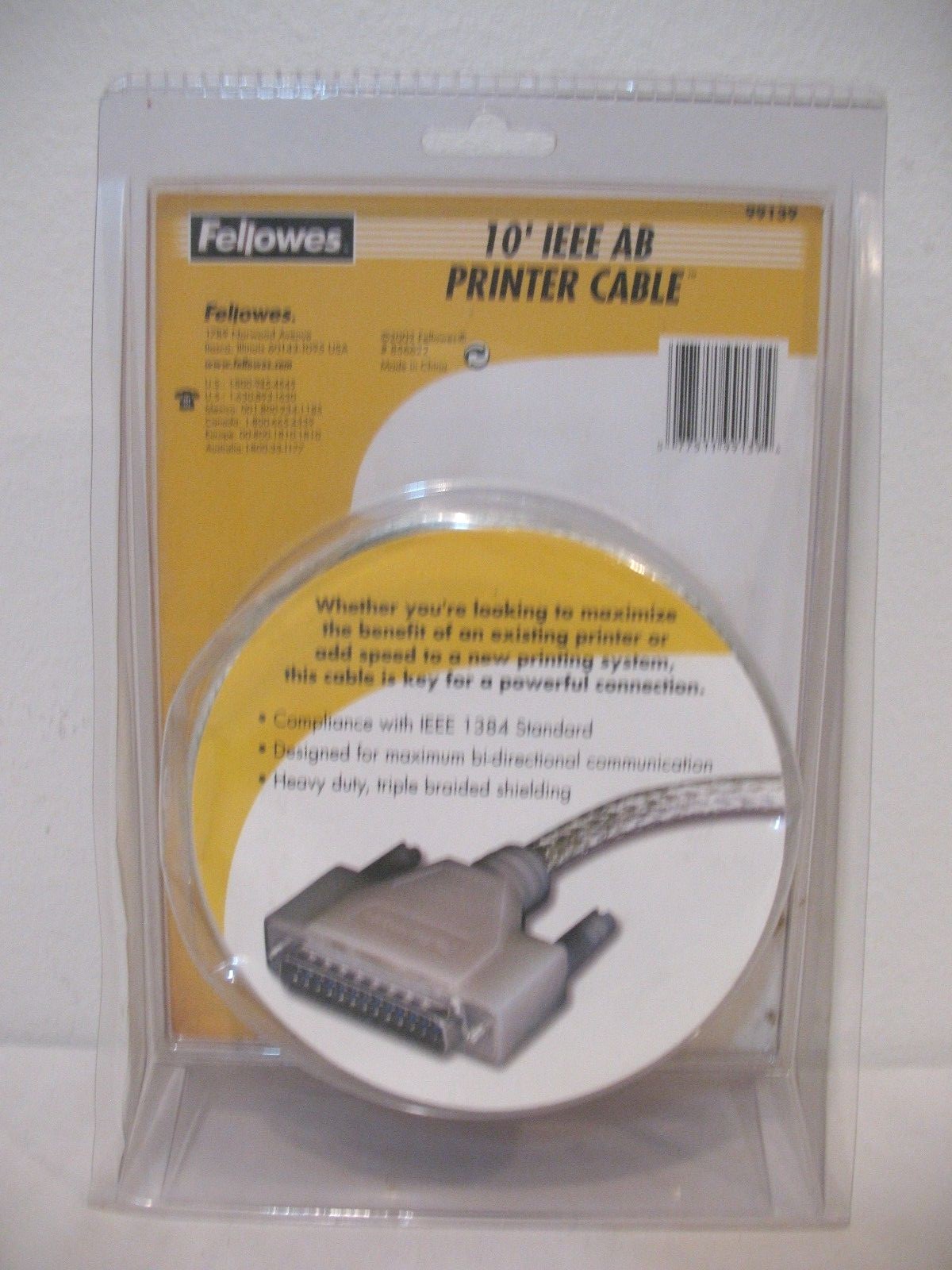 Fellowes 10' IEEE AB PRINTER CABLE ~ Maximize Your Printer ~ NEW IN BOX #99139