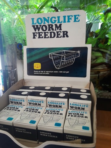 Vtg Old Aquarium Fishbowl 12 lot Longlife Worm Feeders with Original Display Box