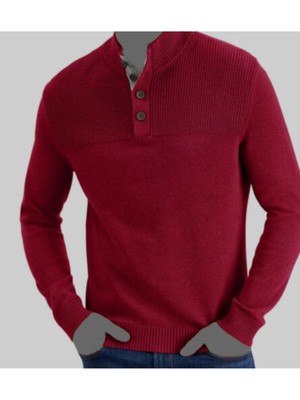 

CLUBROOM Мужской красный свитер с воротником-стойкой классического кроя из хлопка