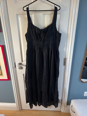 ASOS Black Cotton Midi Dress Lace Milkmaid Strappy UK 18 Curve Plus
