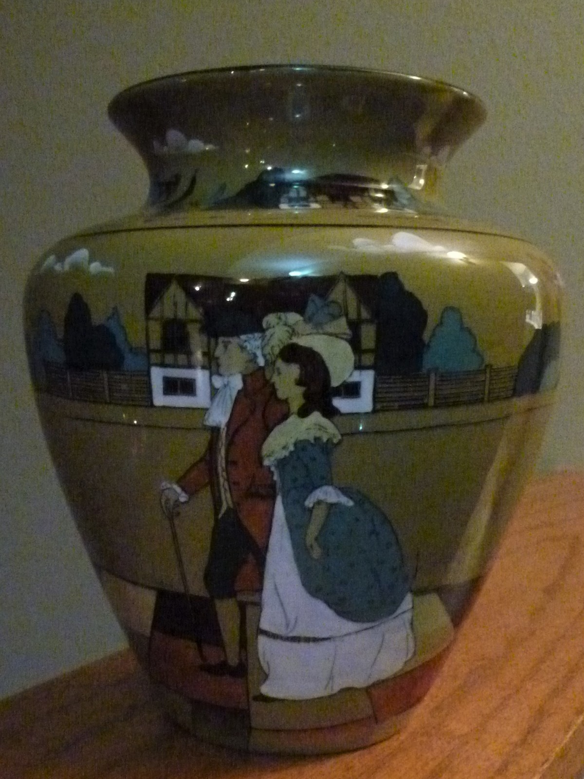 Rare Buffalo Pottery Deldare Ware Vase English Village Colonial Lady