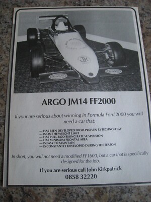 ARGO JM14FF200 FORMULA FORD DESIGNED FOR THE JOB ADVERT A4 SIZE FILE 14
