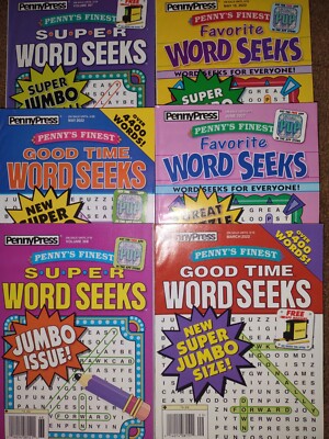 Lot of 6 New Penny Press Dell Word Search Puzzle Books Word Search Puzzles