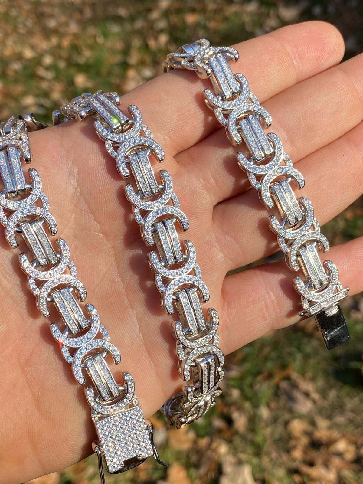Pre-owned Silver Solid 925 Sterling  Mens Byzantine Link Chain Iced 14mm Thick Flooded Cz