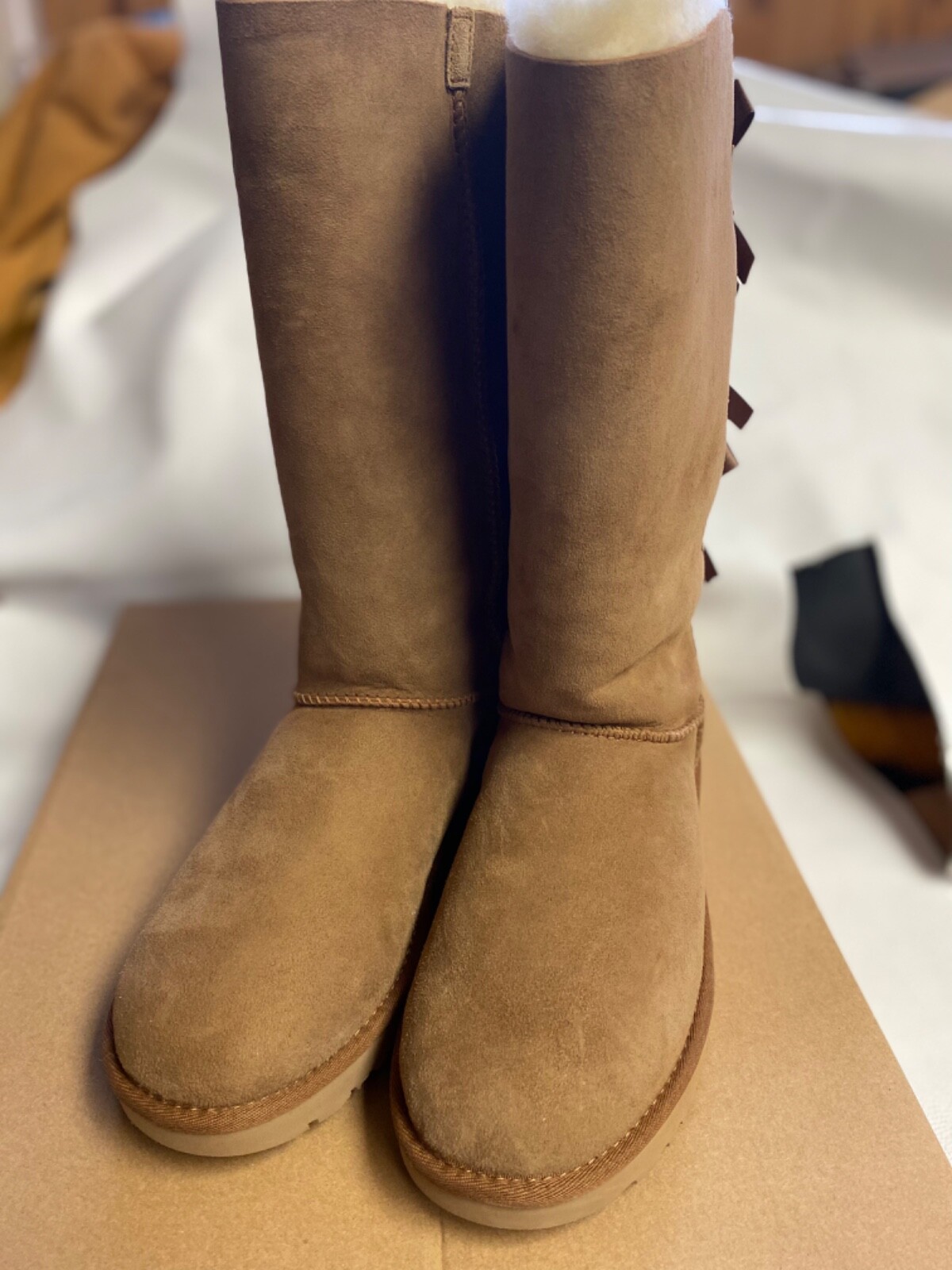 Pre-owned Ugg Womens Bailey Bow Tall Ii 1016434 Chestnut In Brown