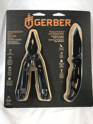 Gerber Black Suspension NXT Multitool Plier + Paraframe Knife Combo Pack Genuine