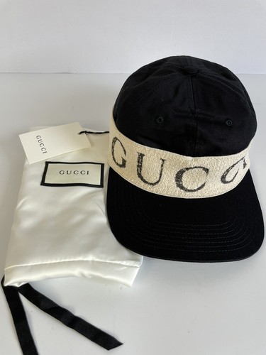 Gucci Unisex Black Canvas White Headband Cabardine Baseball Hat M 492545  1077