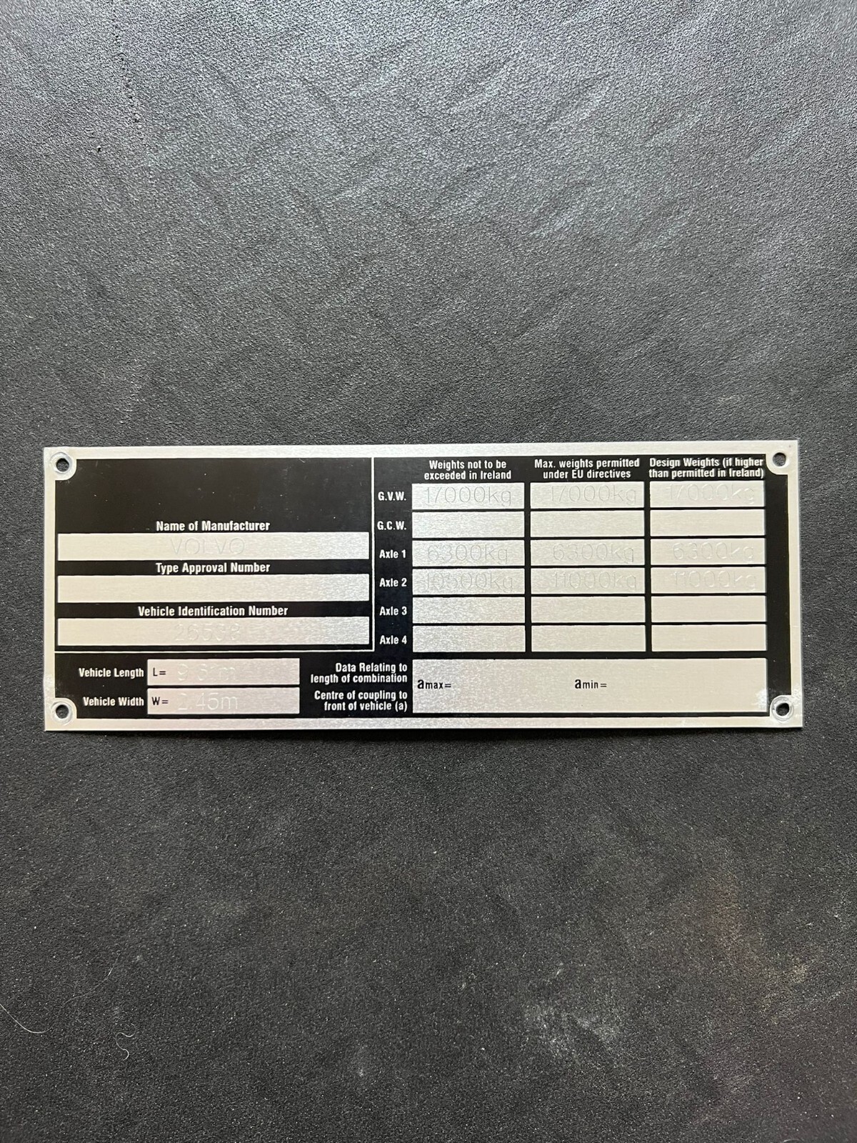 Dublin Bus Atha Cliath Volvo Olympian 96-D-267 RA267 Chassis Body Plate Badge