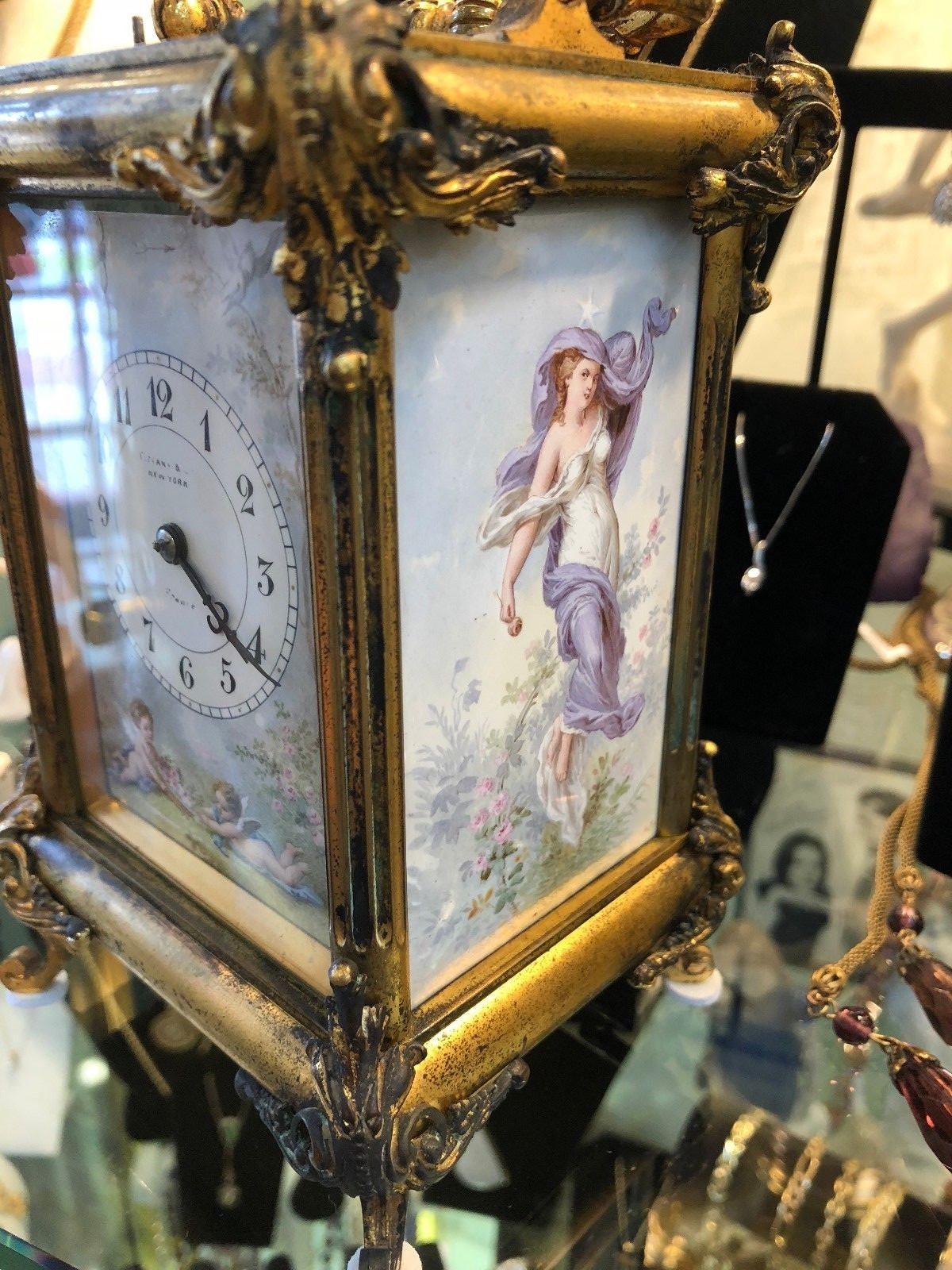 Beautiful 1890's Tiffany and Co Carriage Clock Hand painted porcelain