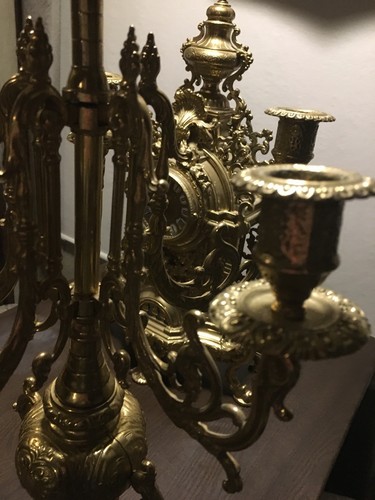 Very large Italian Imperial - Brass mantle clock W/ Candelabras Parts/repair