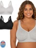Fruit of the Loom Women's Wireless Cotton Bra 2 Pack Heather Grey/Black Hue 38C