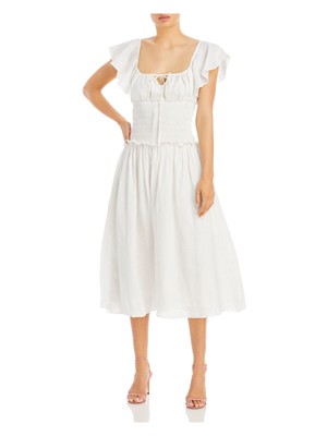 Женское белое платье миди с развевающимися рукавами CHARINA SARTE, белый пуловер на подкладке с завязками, S