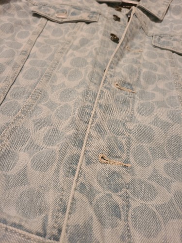 Pre-owned Coach $750  Logo Signature Washed Denim Men Jeans Jacket 48 Limited Edition In Blue