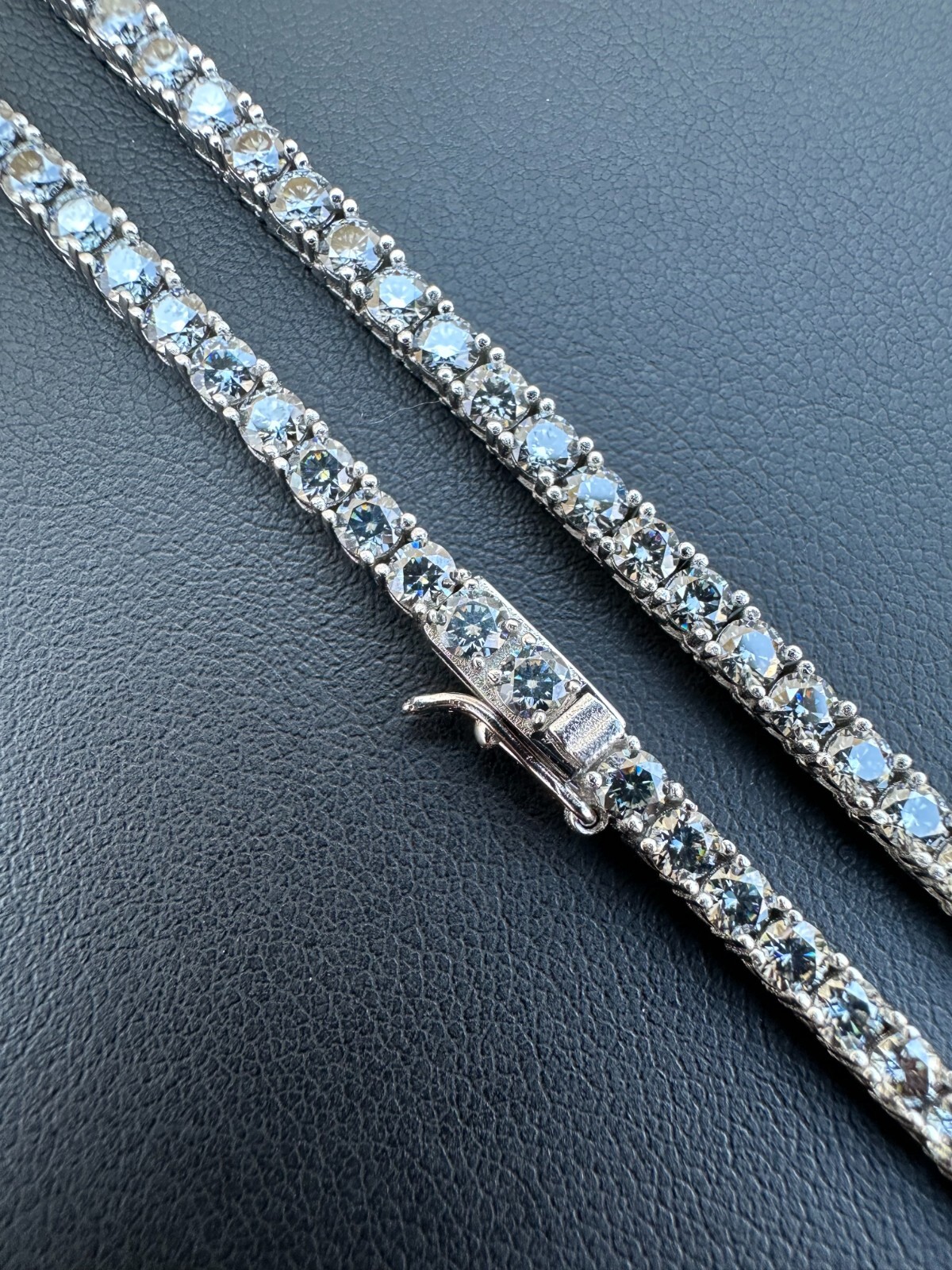 Pre-owned Silver Real Blue Gray Moissanite 3mm Tennis Chain 925  Iced Necklace Pass Tester