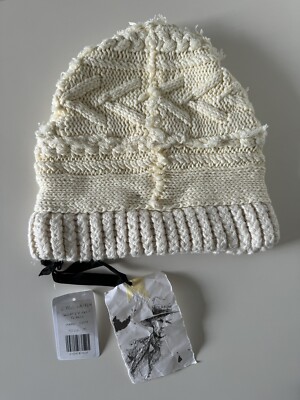 GREG LAUREN SWEATER KNIT BEANIE CAP IVORY BRAND NEW WITH TAGS MSRP $600