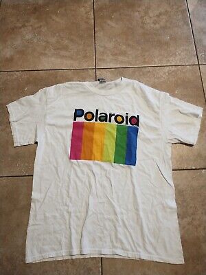 Polaroid White Multi Colored Logo Graphic T-Shirt 80s 90 s Size Large