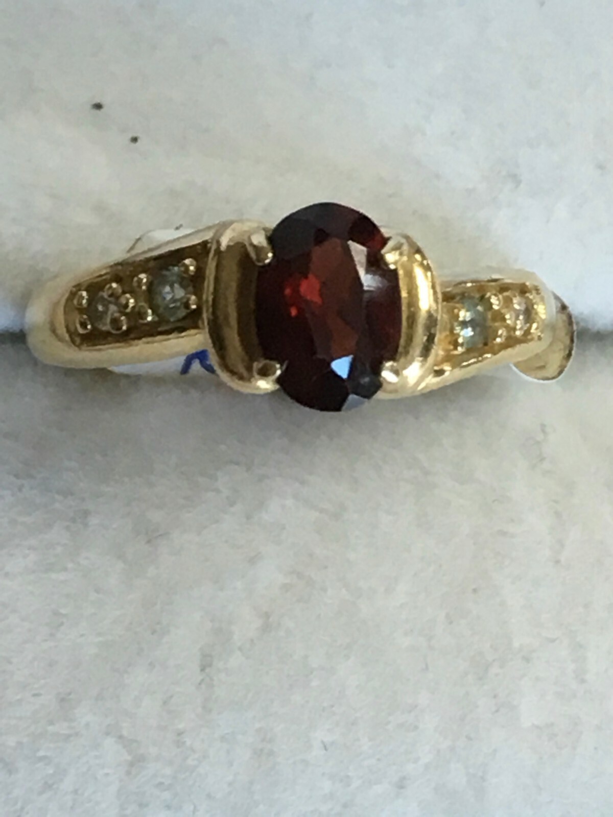 14 KT Gold 1 Carat Red Garnet Ladies Ring with Diamond Accents 3.0 Grams