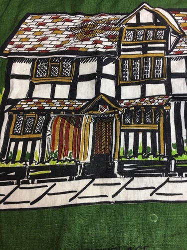 Vtg Tibor REICH TEXTILE ART Linen Towel Shakespeare Birthplace Stratford Avon