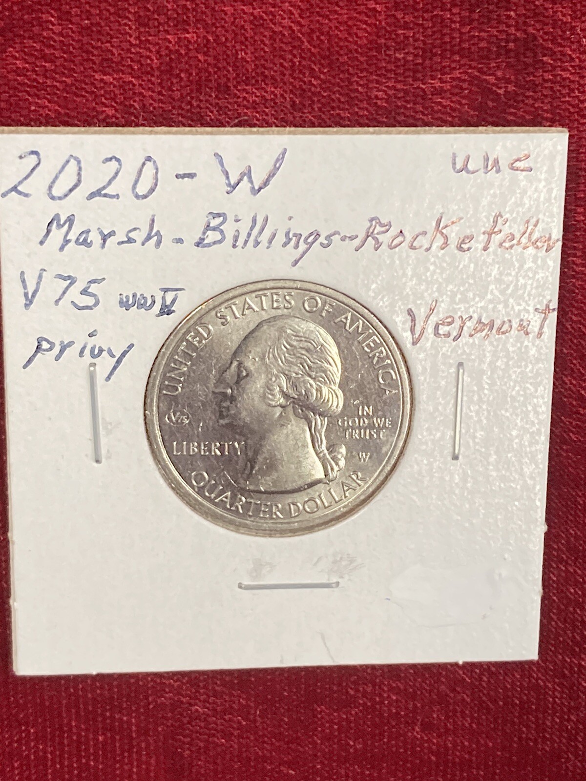 2020 W Marsh-Billings Rockefeller Vermont w/V75 WW-II Privy, UNC 