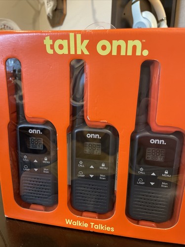 New Onn. 23 Mile Walkie Talkie 3 Pack, with VOX Belt Clip, rechargeable