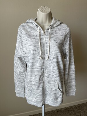 Bobbie Brooks Women s Ivory & Black Stipes Zip Up Soft Comfort Hooded Hoodie s L
