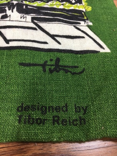 Vtg Tibor REICH TEXTILE ART Linen Towel Shakespeare Birthplace Stratford Avon