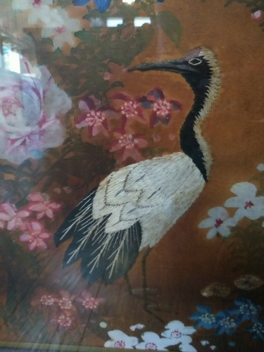 Antique Embroidered & Hand Painted  Picture