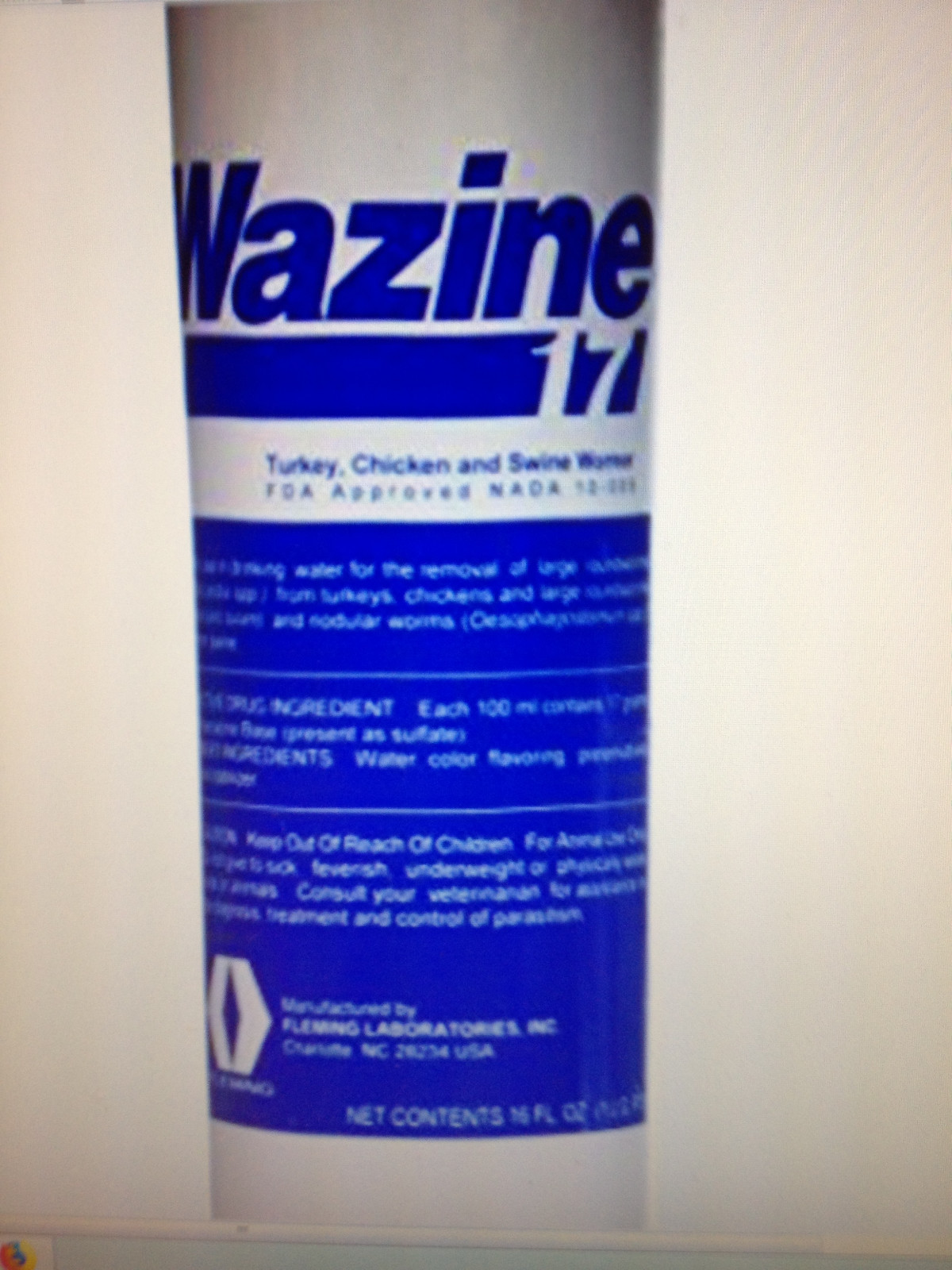 Wazine 17 Turkey Chicken Swine wormier 8oz