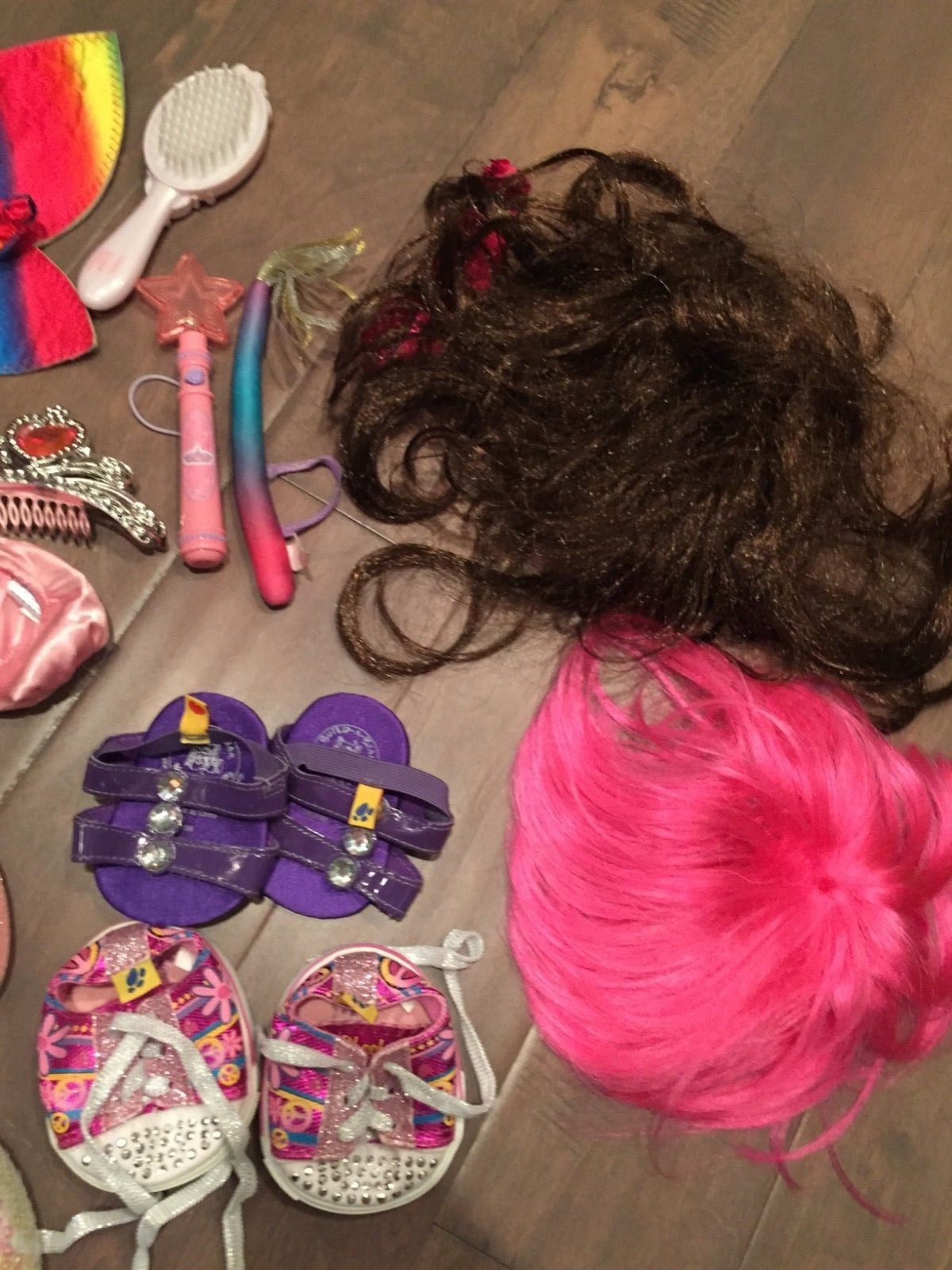 Build A Bear Clothing 8pr shoes and Accessories (wigs, wands, etc) - EUC