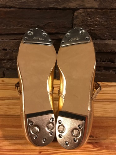 Gold Scoop Clogging  Shoes Women's Size 6.5 W With Steven Stomper Taps. Vintage