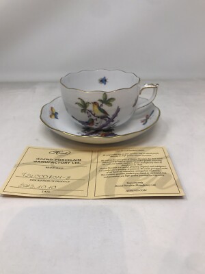 Herend Rothchilds Bird Multicolour Cup & Saucer ROM 724-0-00 Shape COA