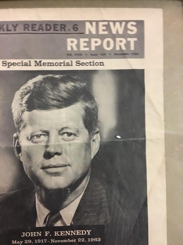 Vintage John F. Kennedy Framed Newspaper Cover Weekly Reader December 1963