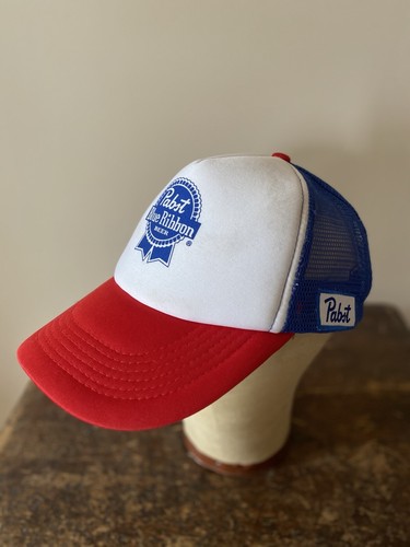 Pabst Blue Ribbon red white blue mesh back baseball cap trucker hat