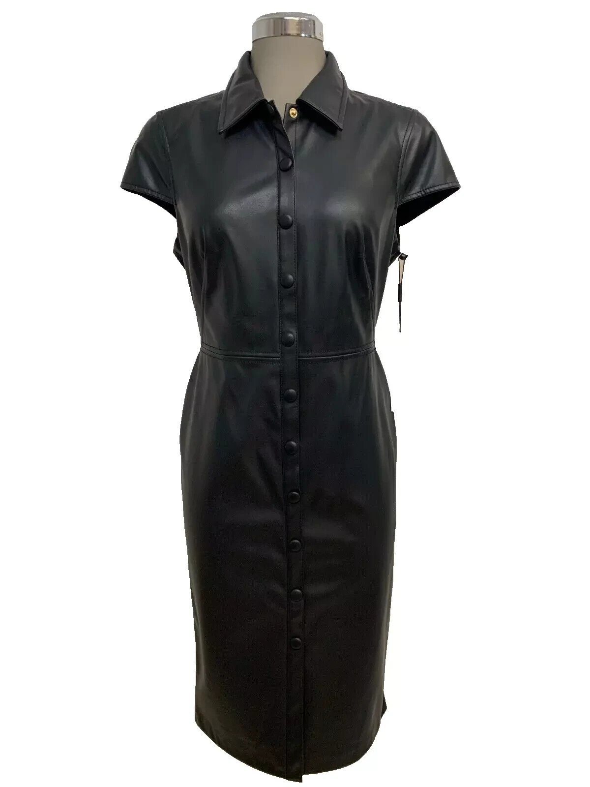 Черное женское платье-рубашка-футляр из искусственной кожи Calvin Klein NWT, размер 4