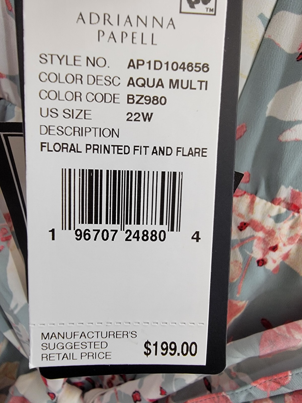 Adrianna Papell Plus Surplice Midi Dress Women's 22W Aqua Multi Back Zip Closure - Picture 18 of 18