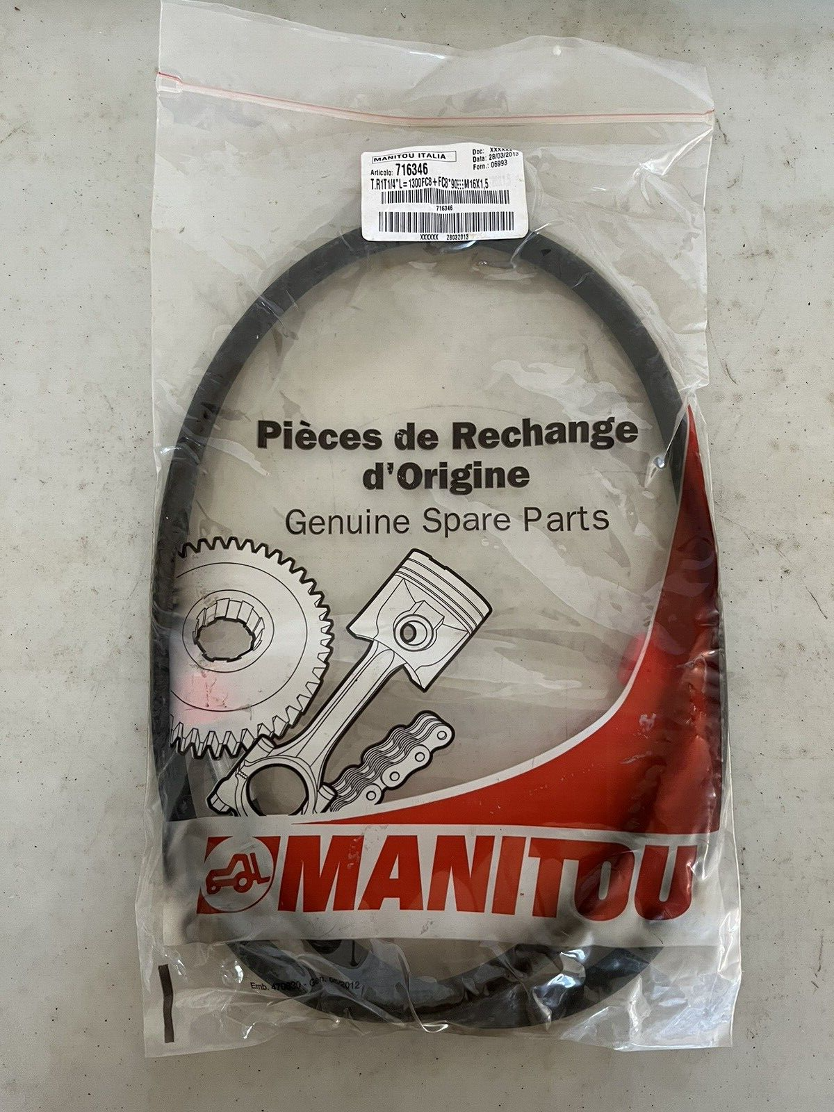 Manitou Italia 716346 "T.R1T1/4"L=1300FC8=FC8*90~M16X1,5" HYDRAULIC LINE OEM