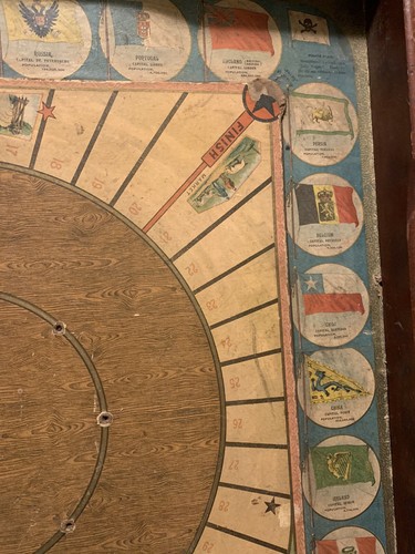 RARE ANTIQUE 1901 McLOUGHLIN BROS FRAMED DOUBLE-SIDED GAME BOARD