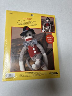 Vintage Sock Monkey Kit Unkey makes Stuffed Animal Rockford Red Heel Socks NIP