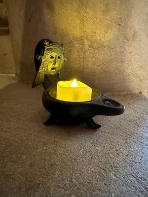 Antique Bronze Spiritual Mask Face  Oil Lamp Tea Light Votive ...