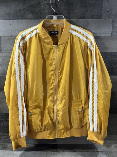 New Look Retro Yellow White Arm Stripes Track Jacket 70s/80s