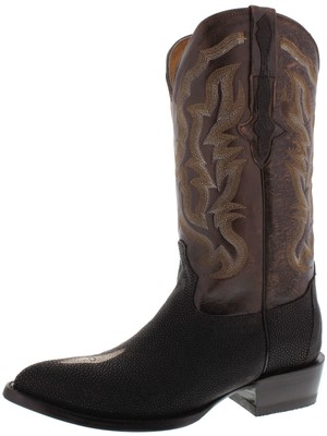 Pre-owned El Presidente Mens Western Cowboy Boots Brown Real Stingray Diamond Skin Leather J Toe